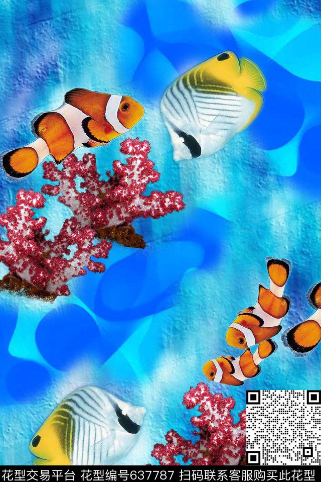 热带鱼珊瑚海洋数码印花华亿平台下载（图片编号: 637787） - 瓦栏（Walan）