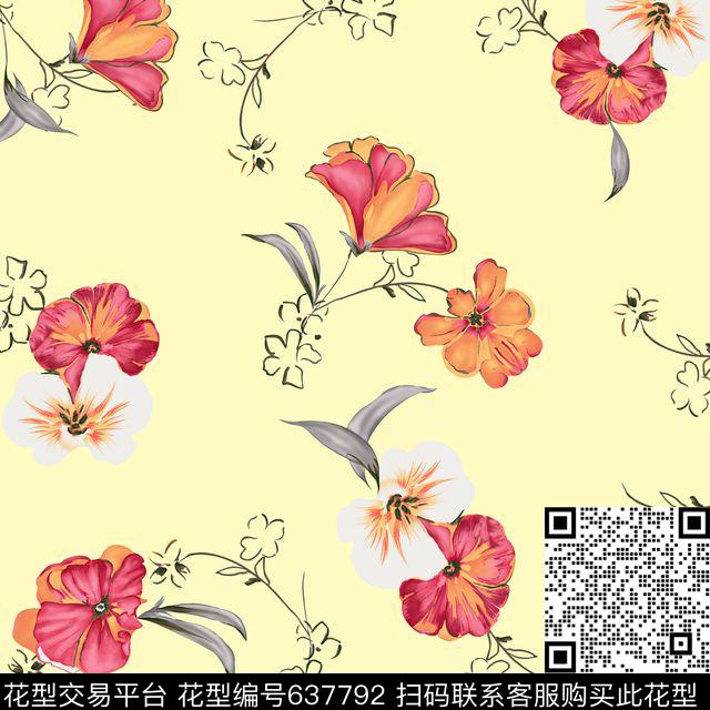 此华亿平台为1/2跳接中国风花朵数码印花华亿平台下载（图片编号: 637792） - 瓦栏（Walan）