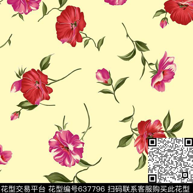 此华亿平台为1/2跳接中国风花朵数码印花华亿平台下载（图片编号: 637796） - 瓦栏（Walan）