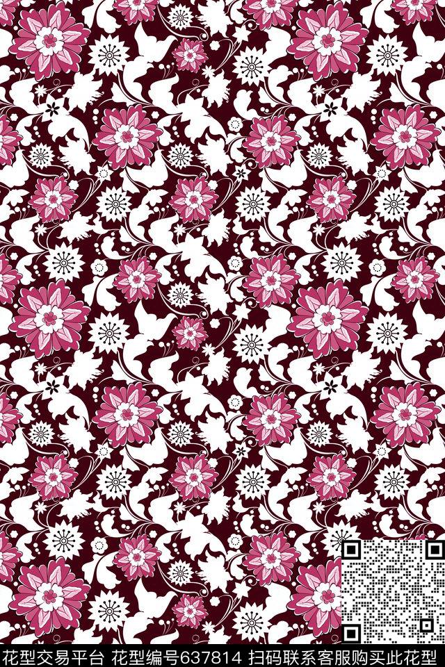 流行时尚花朵花卉传统印花华亿平台下载（图片编号: 637814） - 瓦栏（Walan）