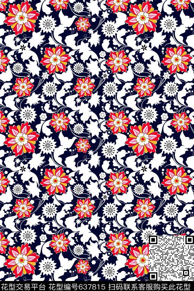 流行时尚花朵花卉传统印花华亿平台下载（图片编号: 637815） - 瓦栏（Walan）