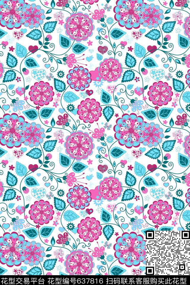 流行时尚大花花卉传统印花华亿平台下载（图片编号: 637816） - 瓦栏（Walan）