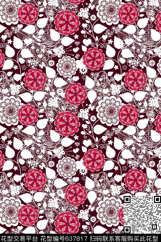 流行时尚大花花卉传统印花华亿平台下载（图片编号: 637817） - 瓦栏（Walan）