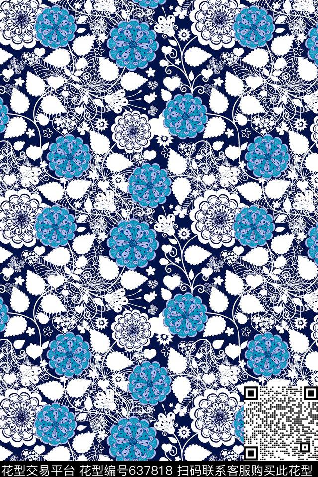流行时尚大花花卉传统印花华亿平台下载（图片编号: 637818） - 瓦栏（Walan）
