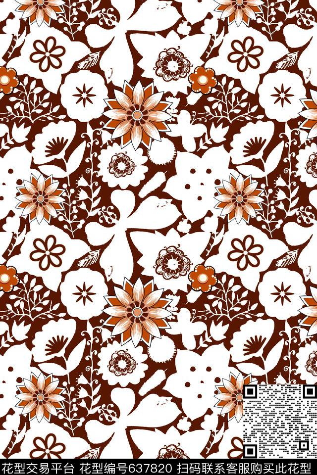 流行时尚大花花卉传统印花华亿平台下载（图片编号: 637820） - 瓦栏（Walan）