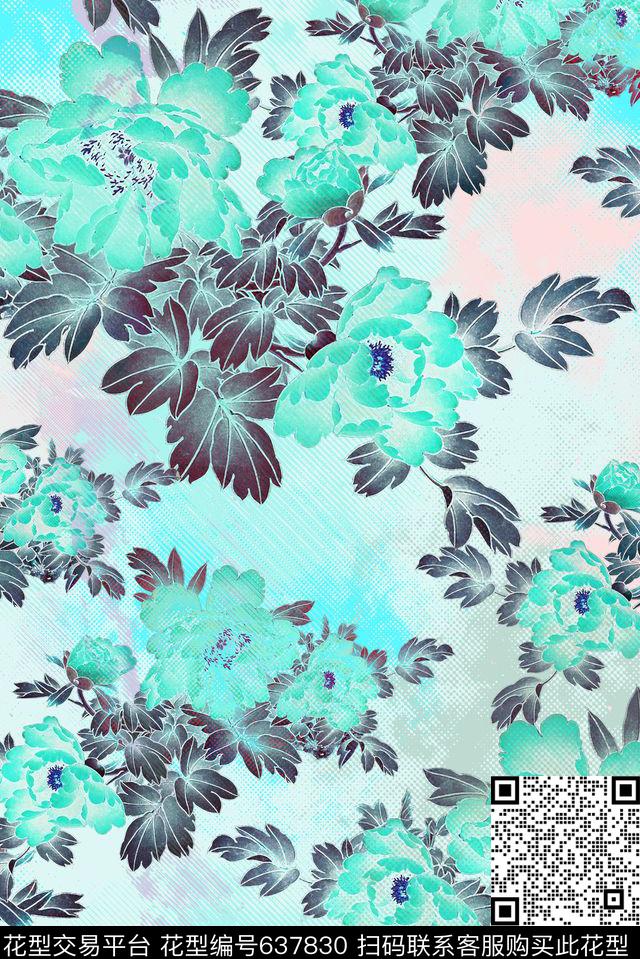 花卉男装牡丹花数码印花华亿平台下载（图片编号: 637830） - 瓦栏（Walan）