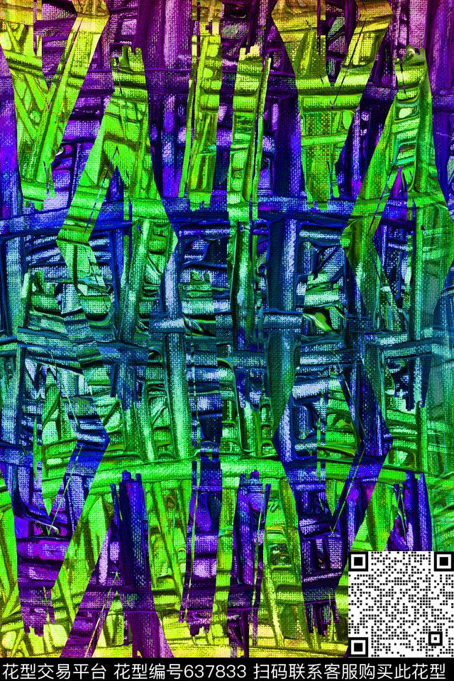 条纹笔触曲线波浪条纹数码印花华亿平台下载（图片编号: 637833） - 瓦栏（Walan）