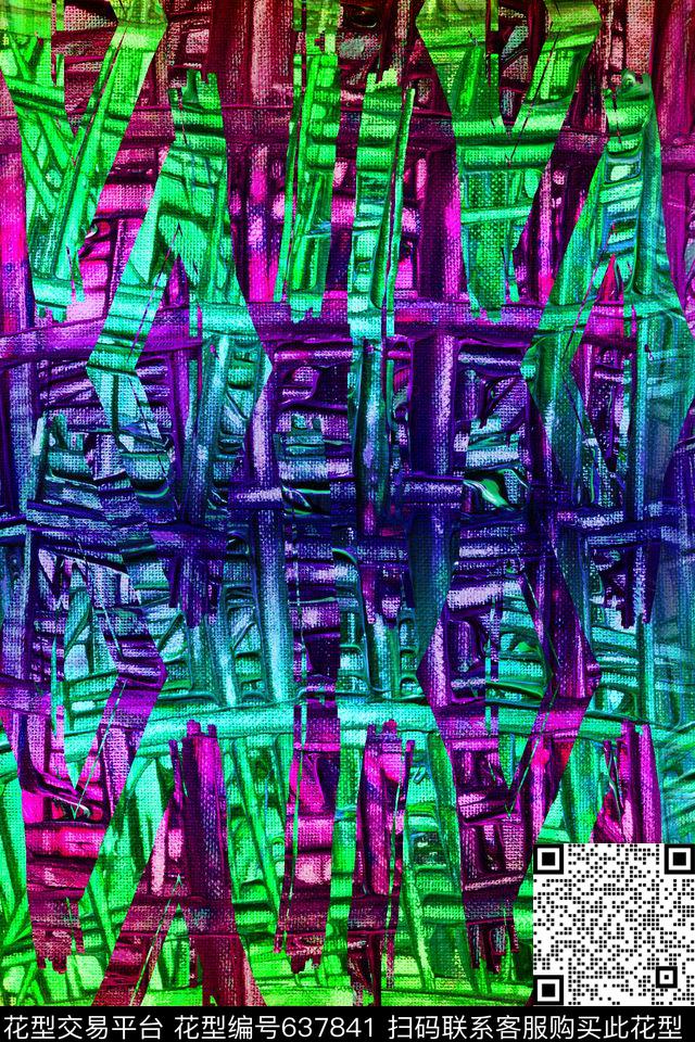 条纹笔触曲线波浪条纹数码印花华亿平台下载（图片编号: 637841） - 瓦栏（Walan）