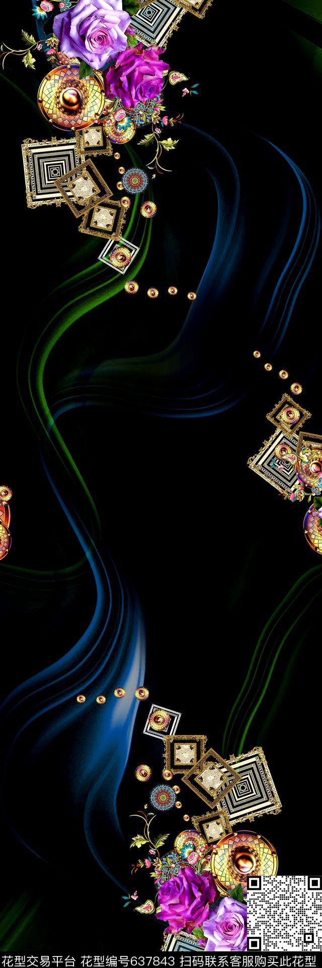 流行时尚曲线几何数码印花华亿平台下载（图片编号: 637843） - 瓦栏（Walan）