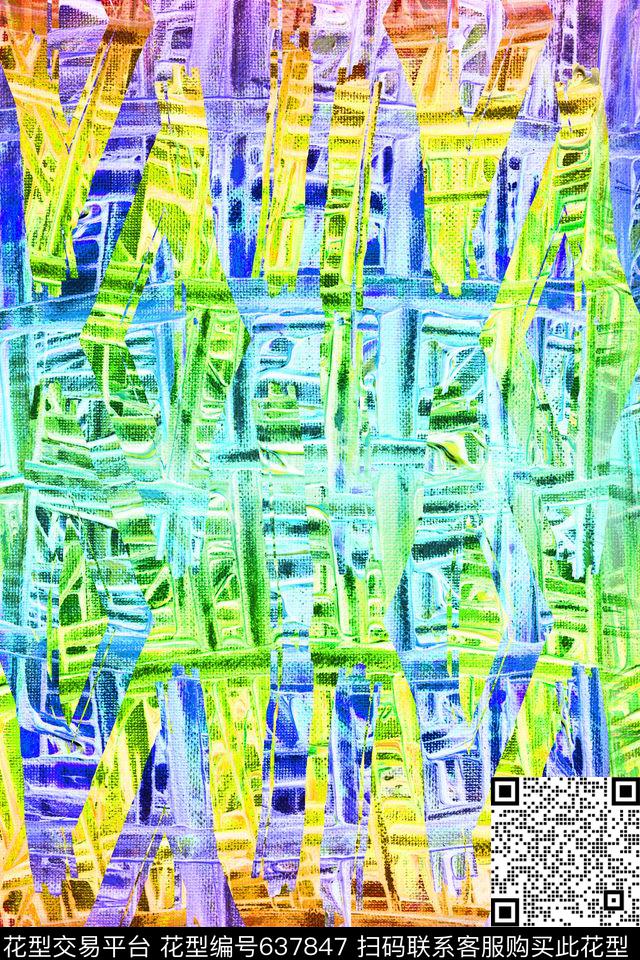 条纹笔触曲线波浪条纹数码印花华亿平台下载（图片编号: 637847） - 瓦栏（Walan）