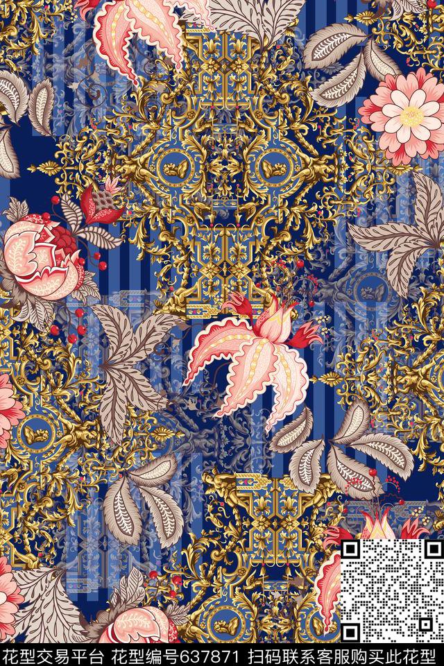 女装传统花纹花卉数码印花华亿平台下载（图片编号: 637871） - 瓦栏（Walan）