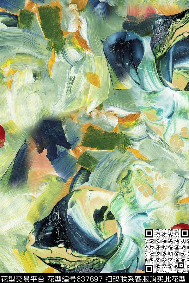 笔触油画肌理数码印花华亿平台下载（图片编号: 637897） - 瓦栏（Walan）