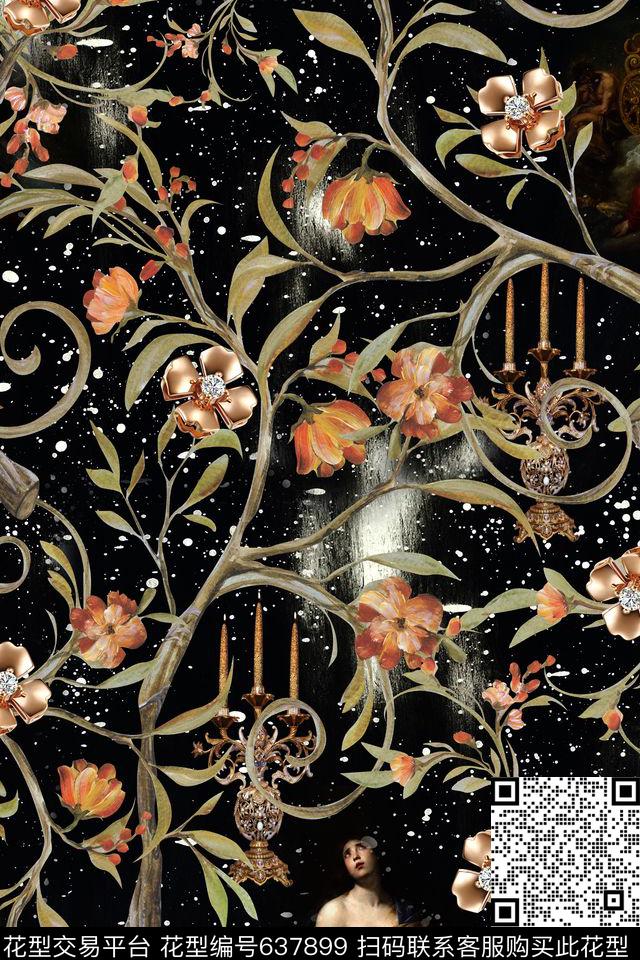 欧式油画星空数码印花华亿平台下载（图片编号: 637899） - 瓦栏（Walan）