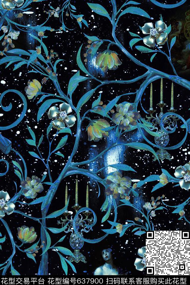 欧式油画星空数码印花华亿平台下载（图片编号: 637900） - 瓦栏（Walan）