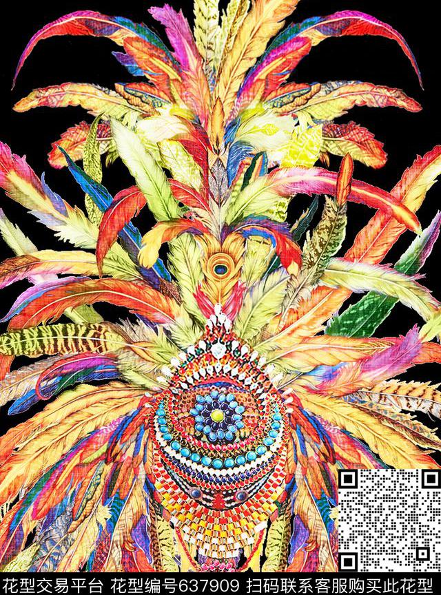 羽毛彩色数码印花华亿平台下载（图片编号: 637909） - 瓦栏（Walan）