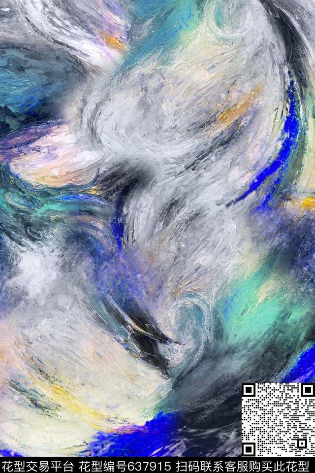 肌理油画笔触数码印花华亿平台下载（图片编号: 637915） - 瓦栏（Walan）