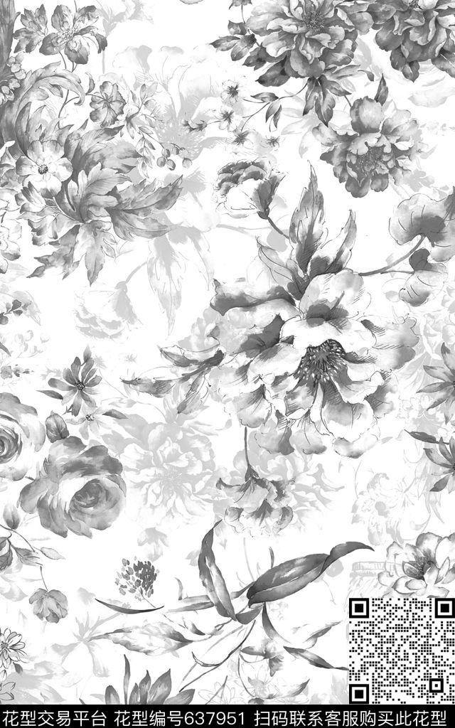 中国风青花花卉数码印花华亿平台下载（图片编号: 637951） - 瓦栏（Walan）