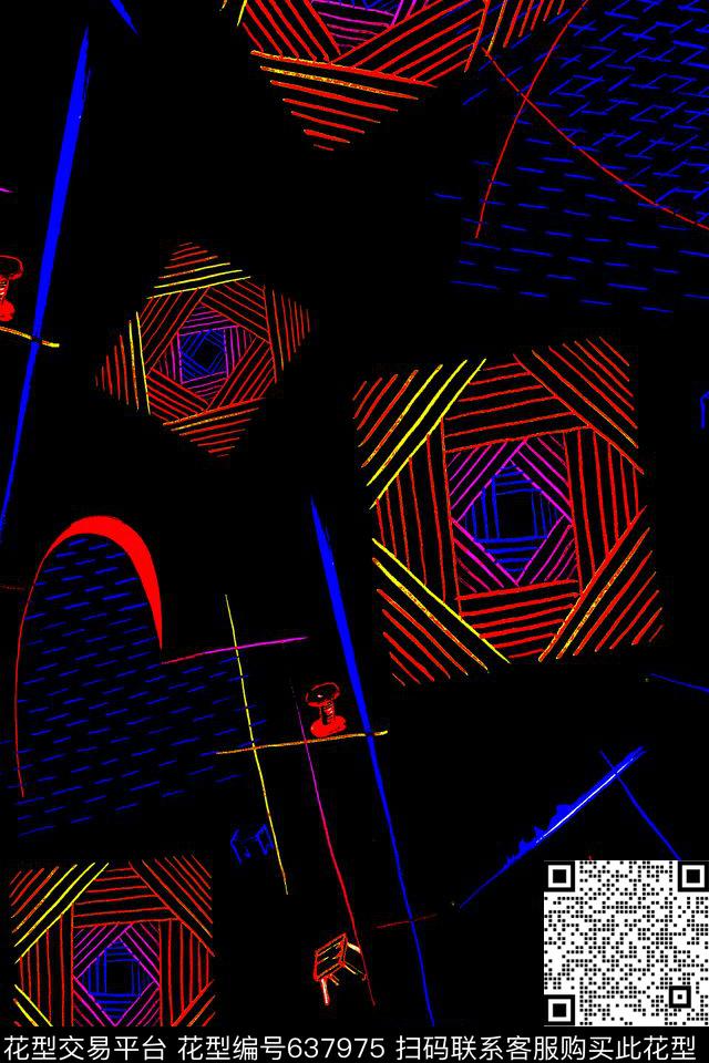 不规则几何方格手绘数码印花华亿平台下载（图片编号: 637975） - 瓦栏（Walan）