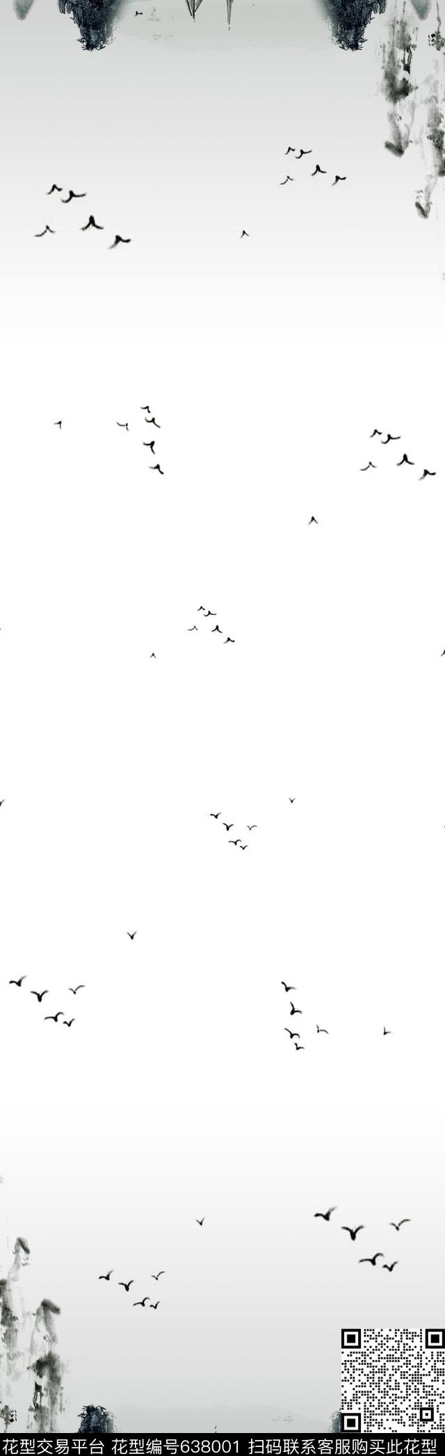 水墨画山水画风景数码印花华亿平台下载（图片编号: 638001） - 瓦栏（Walan）