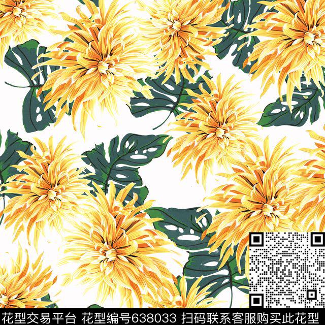 大花花卉菊花数码印花华亿平台下载（图片编号: 638033） - 瓦栏（Walan）