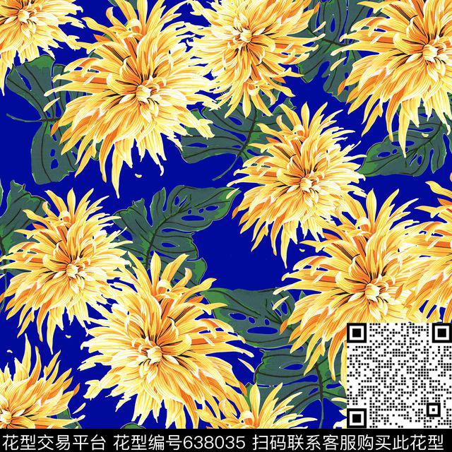 大花花卉菊花数码印花华亿平台下载（图片编号: 638035） - 瓦栏（Walan）