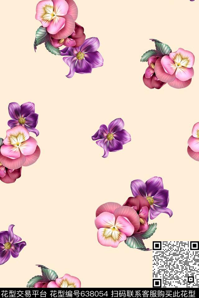 花朵花卉清新数码印花华亿平台下载（图片编号: 638054） - 瓦栏（Walan）