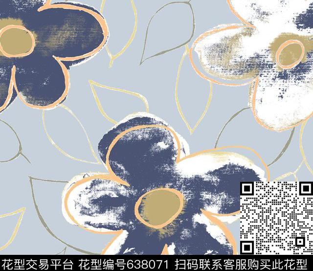 花卉、笔触剪影休闲时尚传统印花华亿平台下载（图片编号: 638071） - 瓦栏（Walan）