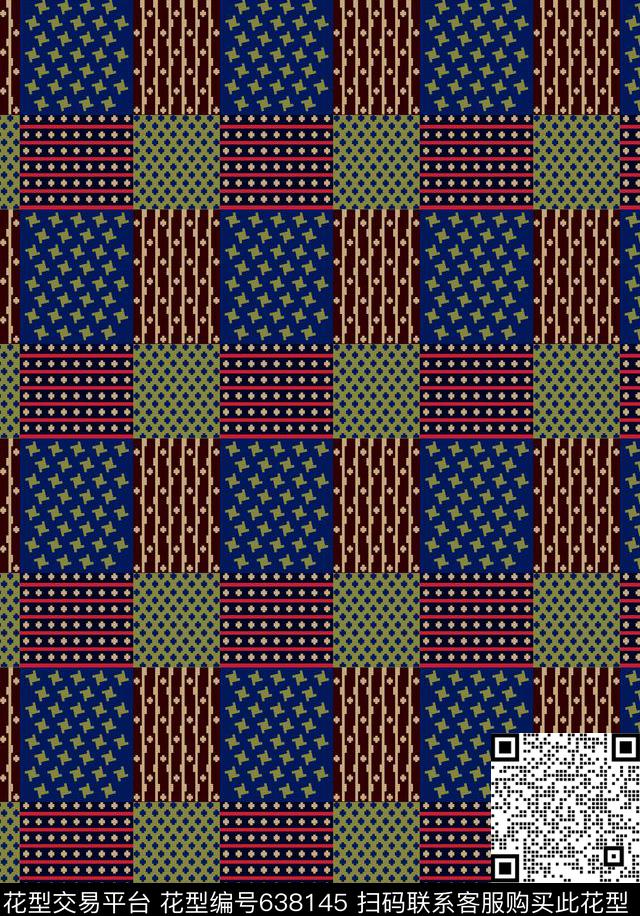 几何抽象格子传统印花华亿平台下载（图片编号: 638145） - 瓦栏（Walan）