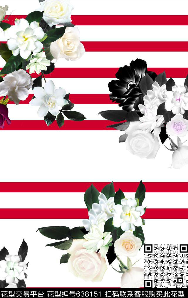 花朵条子大气数码印花华亿平台下载（图片编号: 638151） - 瓦栏（Walan）