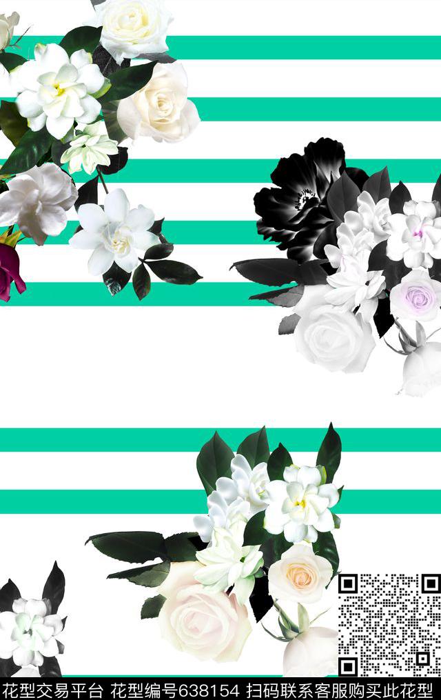 花朵条子大气数码印花华亿平台下载（图片编号: 638154） - 瓦栏（Walan）