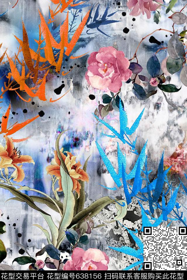 中国风水墨花卉数码印花华亿平台下载（图片编号: 638156） - 瓦栏（Walan）