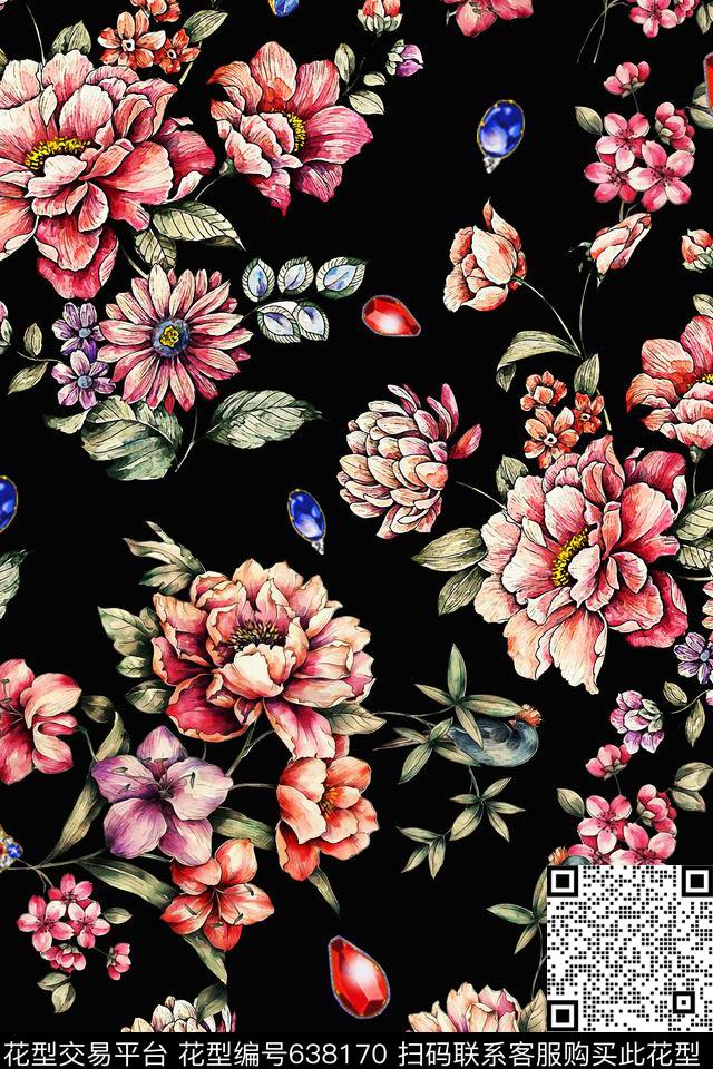 花朵花卉珠宝数码印花华亿平台下载（图片编号: 638170） - 瓦栏（Walan）