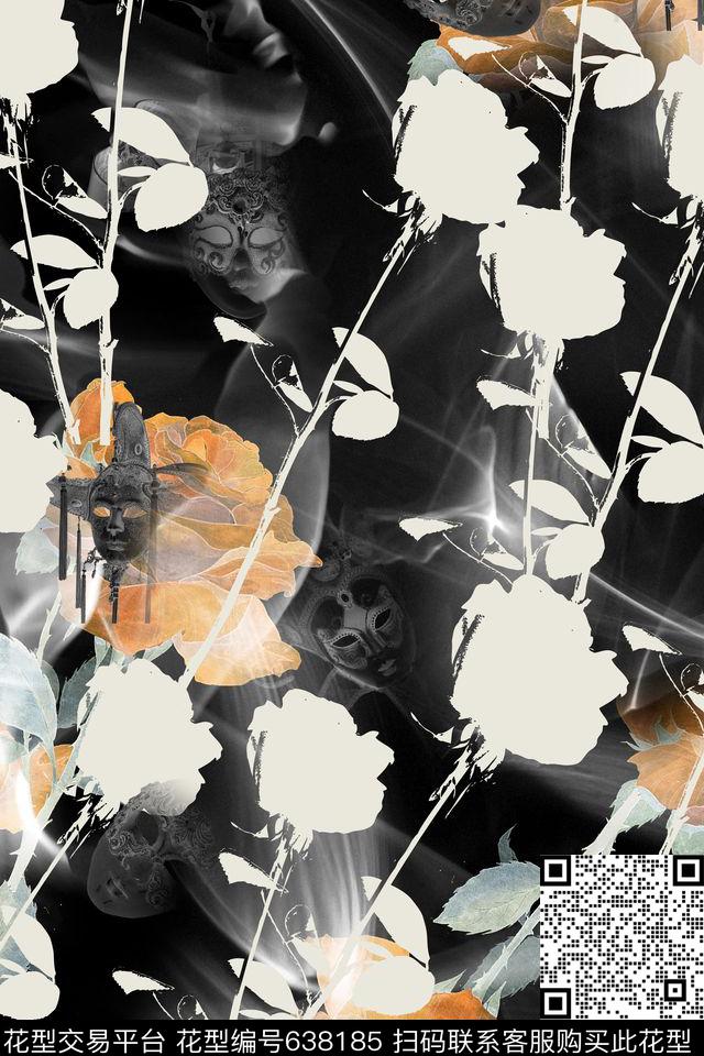 玫瑰趣味面具数码印花华亿平台下载（图片编号: 638185） - 瓦栏（Walan）