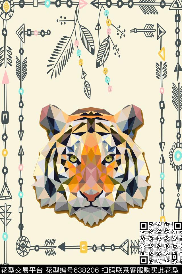 独幅动物纹老虎传统印花华亿平台下载（图片编号: 638206） - 瓦栏（Walan）