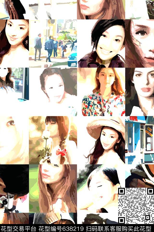 方格几何人像数码印花华亿平台下载（图片编号: 638219） - 瓦栏（Walan）