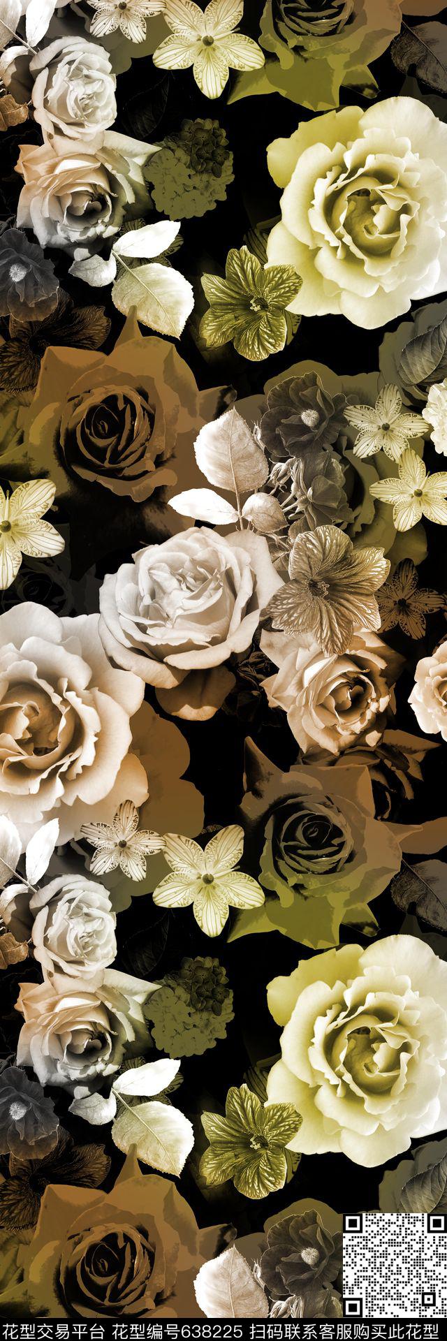 优雅时尚花卉数码印花华亿平台下载（图片编号: 638225） - 瓦栏（Walan）