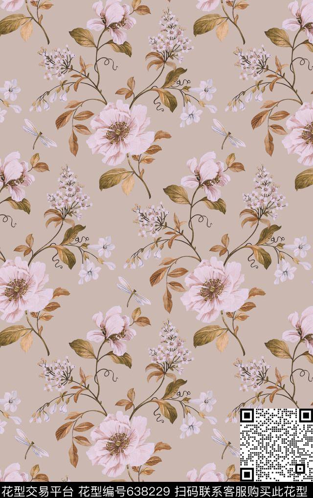 兰花水彩手绘简欧数码印花华亿平台下载（图片编号: 638229） - 瓦栏（Walan）