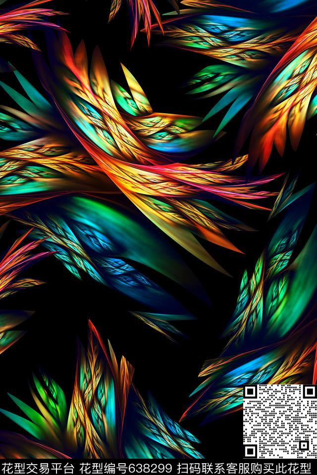 光影分形羽毛数码印花华亿平台下载（图片编号: 638299） - 瓦栏（Walan）