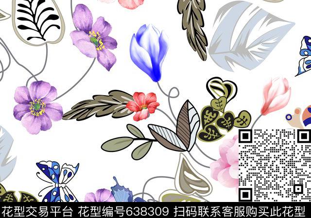 2017年春夏女装手绘华亿平台花朵数码印花华亿平台下载（图片编号: 638309） - 瓦栏（Walan）