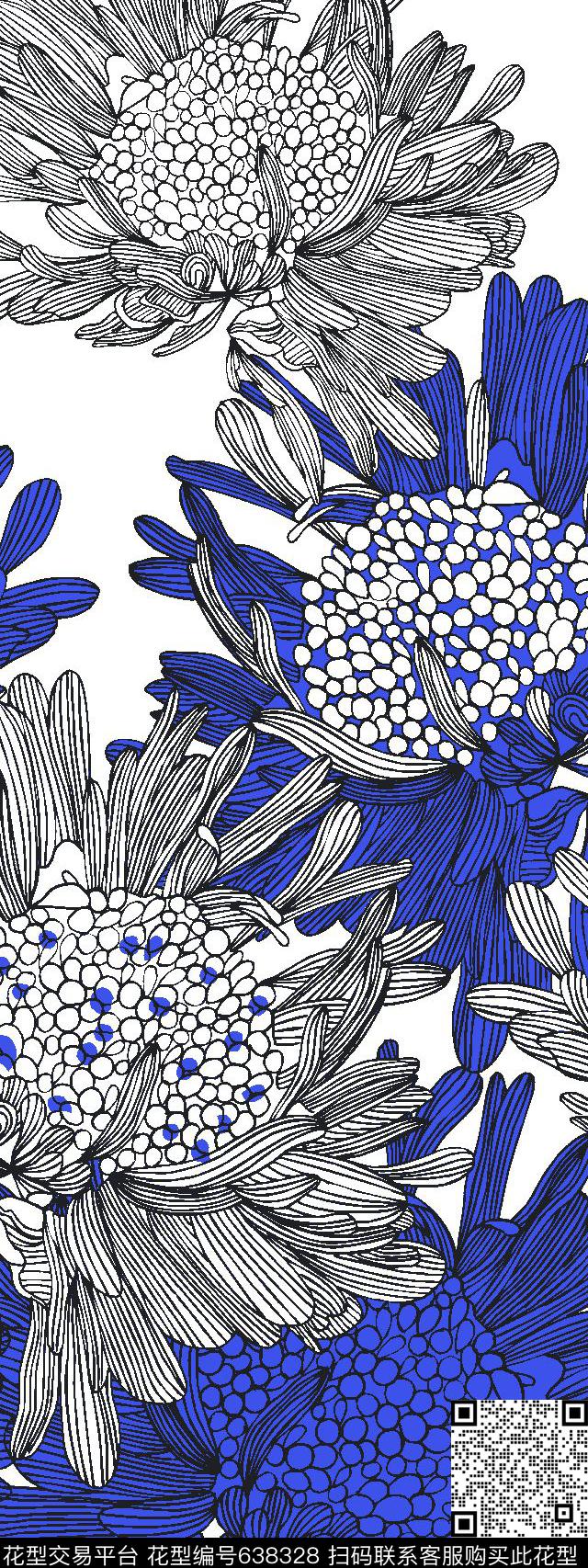 抽象花卉定位华亿平台抽象大花朵传统印花华亿平台下载（图片编号: 638328） - 瓦栏（Walan）