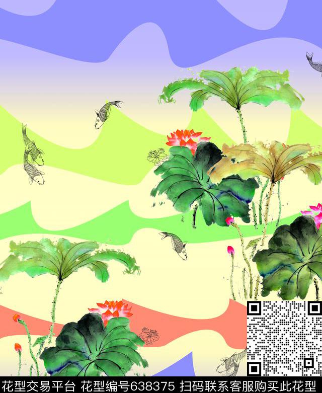 条纹几何荷花数码印花华亿平台下载（图片编号: 638375） - 瓦栏（Walan）