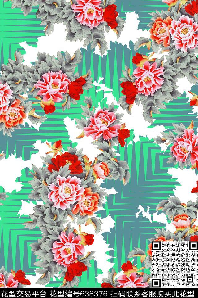 中国风牡丹花卉数码印花华亿平台下载（图片编号: 638376） - 瓦栏（Walan）