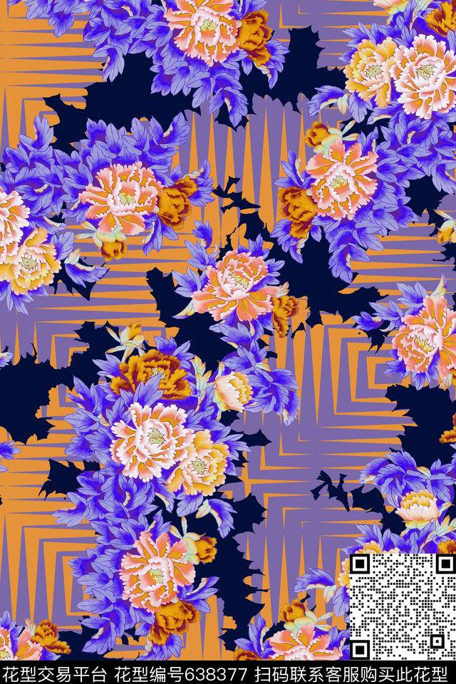 中国风牡丹花卉数码印花华亿平台下载（图片编号: 638377） - 瓦栏（Walan）