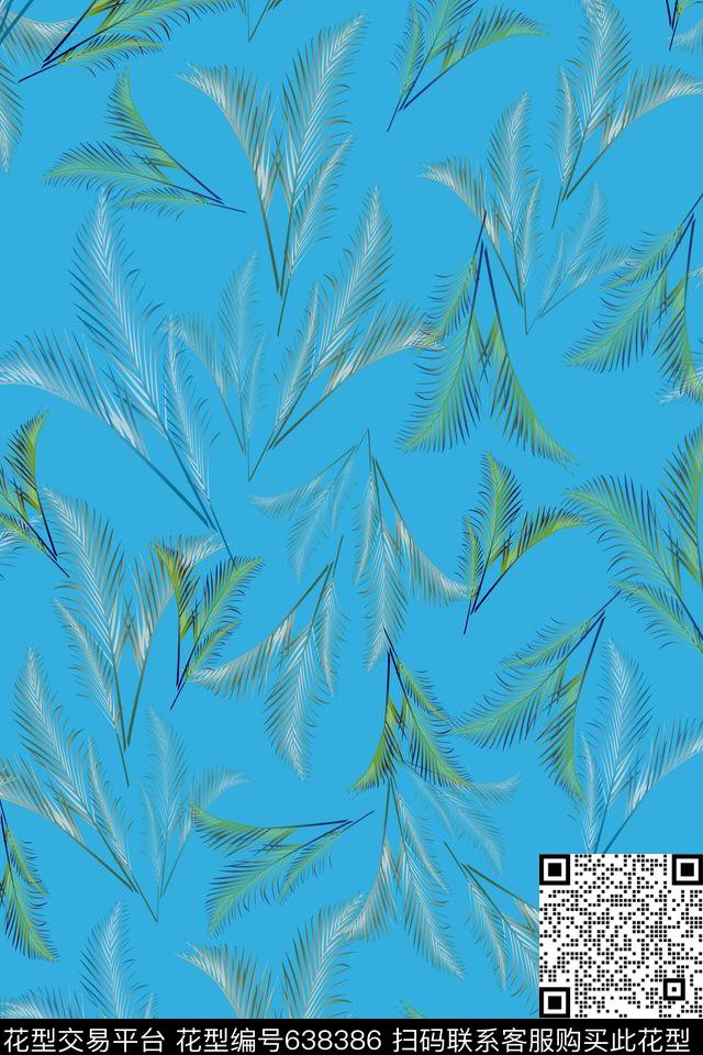棕榈叶热带海滨度假热带植物数码印花华亿平台下载（图片编号: 638386） - 瓦栏（Walan）