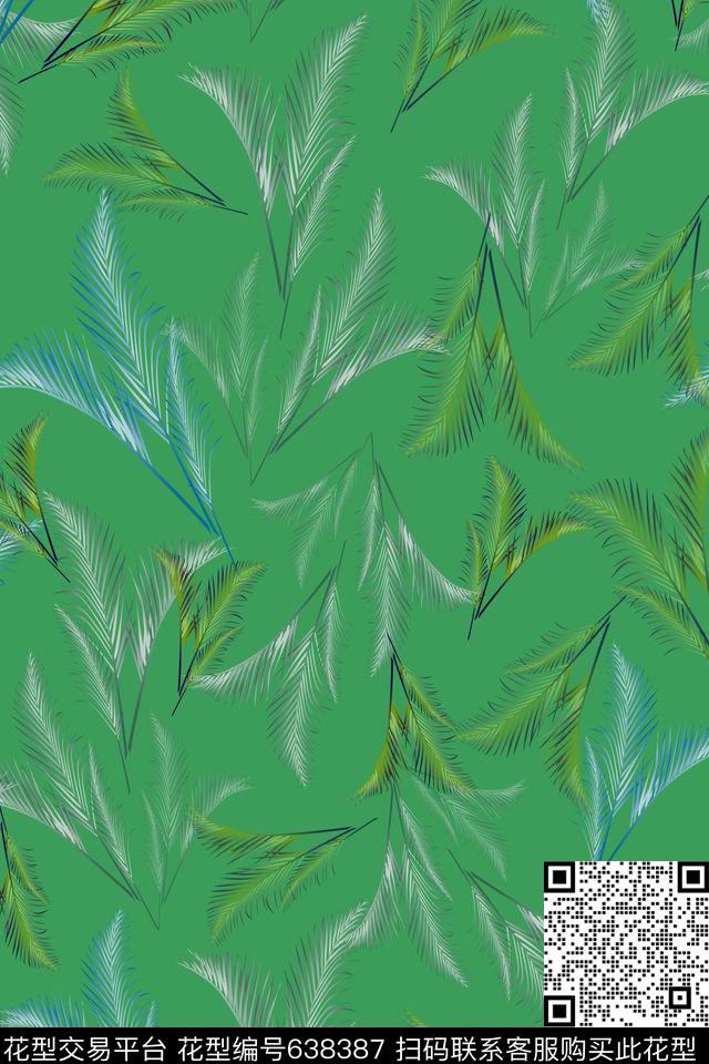 棕榈叶热带海滨度假热带植物数码印花华亿平台下载（图片编号: 638387） - 瓦栏（Walan）