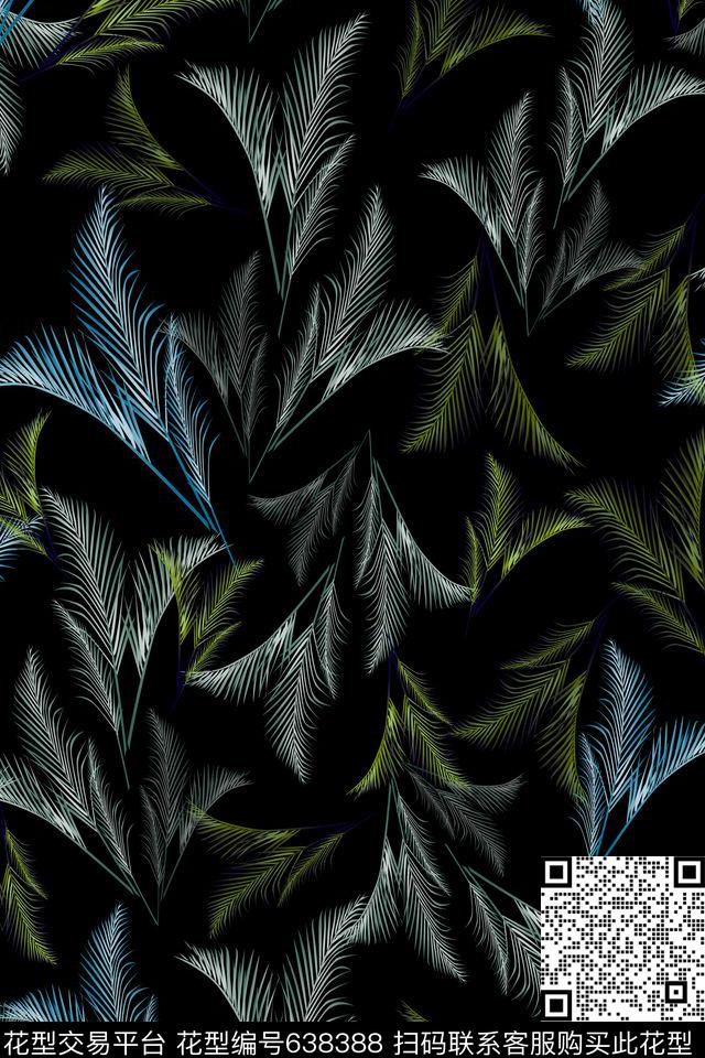 棕榈叶热带海滨度假热带植物数码印花华亿平台下载（图片编号: 638388） - 瓦栏（Walan）