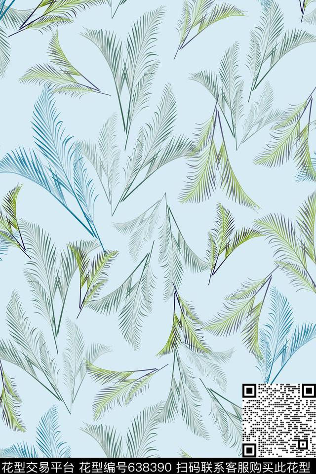 棕榈叶热带海滨度假热带植物数码印花华亿平台下载（图片编号: 638390） - 瓦栏（Walan）