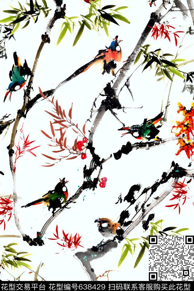 花卉中国风数码印花华亿平台下载（图片编号: 638429） - 瓦栏（Walan）