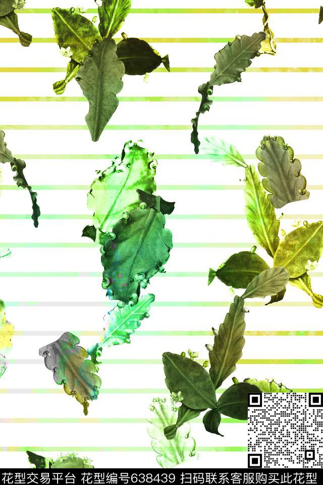 条纹几何水彩清新植物数码印花华亿平台下载（图片编号: 638439） - 瓦栏（Walan）