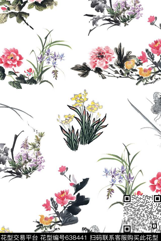 花朵花卉清新花卉传统印花华亿平台下载（图片编号: 638441） - 瓦栏（Walan）